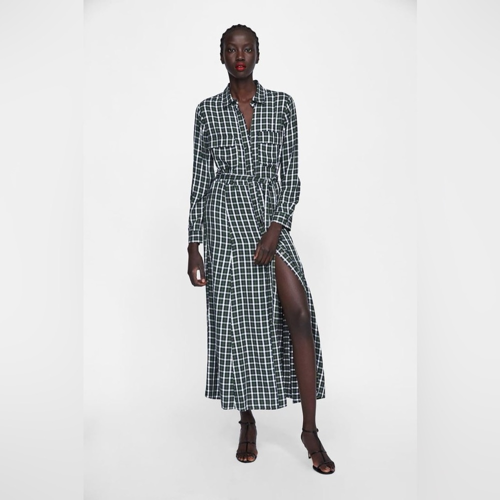 Zara Plaid Button Front Shirtdress